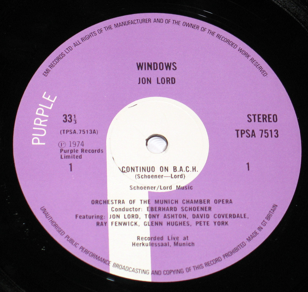 Jon Lord Windows Continuo on Bach 12" Vinyl LP